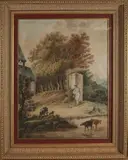 A. Arnegge, Duits landschap met herder en vee, Aquarel op papier