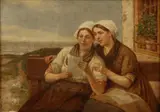 Henri Bource, Twee vissersvrouwen met brief, Olieverf op linnen