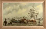 Wim Bos, Havengezicht Rotterdam met driemaster