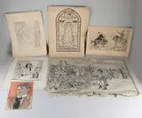 Vijf werken Henri Hoek, Divers, Onder andere: Aquarel, litho's, tekening