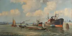 Johan Rockx, Rotterdams' havengezicht, Olieverf op linnen