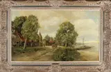 Hans Lenteman, Hollands dorp langs rivier, Olieverf op linnen