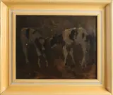 Atelier P. Egmond, Twee kalveren in weiland, Olieverf op linnen op paneel