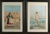 M.C. Eis & M. Geis ?, Italiaanse landwerker/Italiaanse vrouw, Aquarel op papier