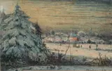 Onduid. gesign., Panoramisch wintergezicht, Aquarel op papier