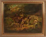 Jacques van Mourik, Landschap met hooiwagen, Olieverf op linnen (op paneel)