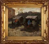 Alexander Boom, Markt met figuren, Olieverf op paneel