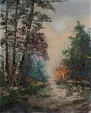 Willem Frederik Reinders, Bosgezicht met berkenbomen, Olieverf op linnen
