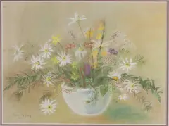 Germ de Jong, Vaas met bloemen, Pastel op papier