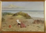 H. Frijs, Spelend meisje in de duinen, Olieverf op linnen