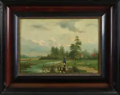 P. Gijswijt, Visser in landschap, Olieverf op paneel