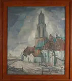 Johan Hendriks Delzenne, Dorpsgezicht Rhenen, Aquarel op papier
