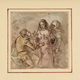 Charles-Raymond Chabrillac, Figuren bij zwangere vrouw, Aquarel op papier