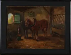 Aarnout van Gilst, Stal met twee paarden, Olieverf op linnen