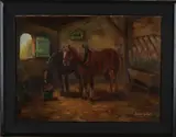 Aarnout van Gilst, Stal met twee paarden, Olieverf op linnen
