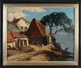 Piet Rackwitzs, Huis met figuur aan de kust, Olieverf op linnen