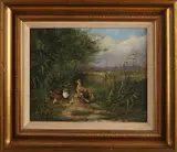Henk Roosink, Landschap met eenden familie, Olieverf op paneel