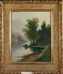 K. Rodeck, Berglandschap met rivier, Olieverf op linnen