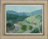 Jan van Weerden, Rivier en paardenkar in bergachtig landschap, Olieverf op linnen