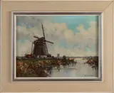 J.C. v.d. Heijden, Riviergezicht, Olieverf op linnen