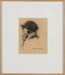 Herman Moerkerk, Dame met hoed, Houtskool op papier