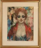 R. De Burck, Damesportret, Aquarel op papier