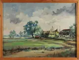 Verso G. Verschoor, Landschap met Drentse boerderij, Olieverf op linnen
