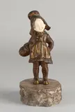 G. Bailly, Meisje met mand, Antiek Frans bronzen figuur met marmeren basement