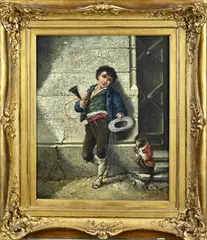 Henri van Wijk, Muzikant met aap, Olieverf op linnen
