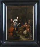 Richard Brakenburgh (after & naar), Herberg interieur met figuren, Olieverf op paneel