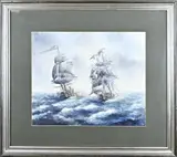 Ed Galen, Drie-masters Engeland/Nederland, Aquarel met 17e eeuwse drie-masters, Engeland/Nederland