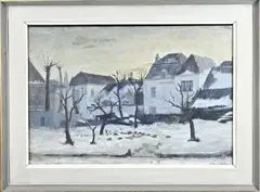 A. Potgieter, Winters dorpgezicht, Olieverf op linnen