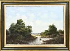 Plasgezicht met vissers by F.L. Corsius, Olieverf op linnen, offered Apr 2025