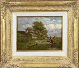 Jan van Lokhorst, Boerderij met landarbeiders en kippen, Olieverf op paneel