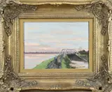 Jacob E. Paans, Landschap met brug en figuren, Olieverf op karton