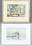 Twee werken op papier, Arc de Triomphe + Winterse haven, Twee werken op papier