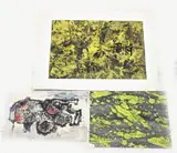 3x Schilderij, Abstract, Drie 60-er jaren werken op papier