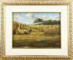 A. Beekmans, Landschap met korenschoven, Olieverf op linnen