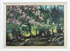 Jan Ouwersloot, Voorjaar 1959 (vijver met zwanen), Olieverf op paneel
