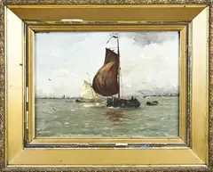 Anton Dirckx, Plasgezicht met boten, Olieverf op linnen