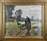 Hugo Krings, Herderin met boek, Olieverf op linnen