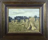 Berend Jan Brouwer, Landschap met korenschoven, Olieverf op linnen