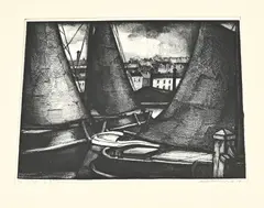 Aart van Dobbenburgh, Schepen bij Amsterdam, Lithografie op papier