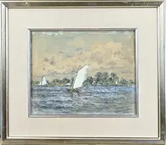 Piet de Regt, Zeilboten op Hollands meer, Gemengde techniek op papier