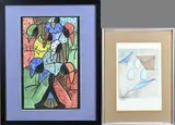 Litho + aquarel by Twee werken van Patty Harpenau & Margriet Koster Schepers, 1x Lithografie, 1993, Eieren + brief, offered Apr 2025