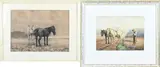 2 werken van Evert Rabbers, Rustende paarden, Houtskool op papier