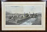 Zeer grote antieke litho, Paardenrace, Zeer grote antieke litho