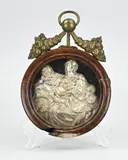 Religieus wandobject Ø 16, 5 cm., Reliëf brons plated