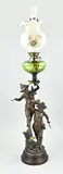Zeldzame petroleumlamp, H 104 cm.