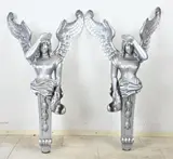 2x Houten rouw engel, 1900 - 1920, Twee zeer grote antiek, houtgestoken rouw-engelen afkomstig van een rouwkoets